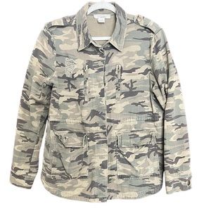 Lightweight Camouflage Utility Jacket with Distress Details